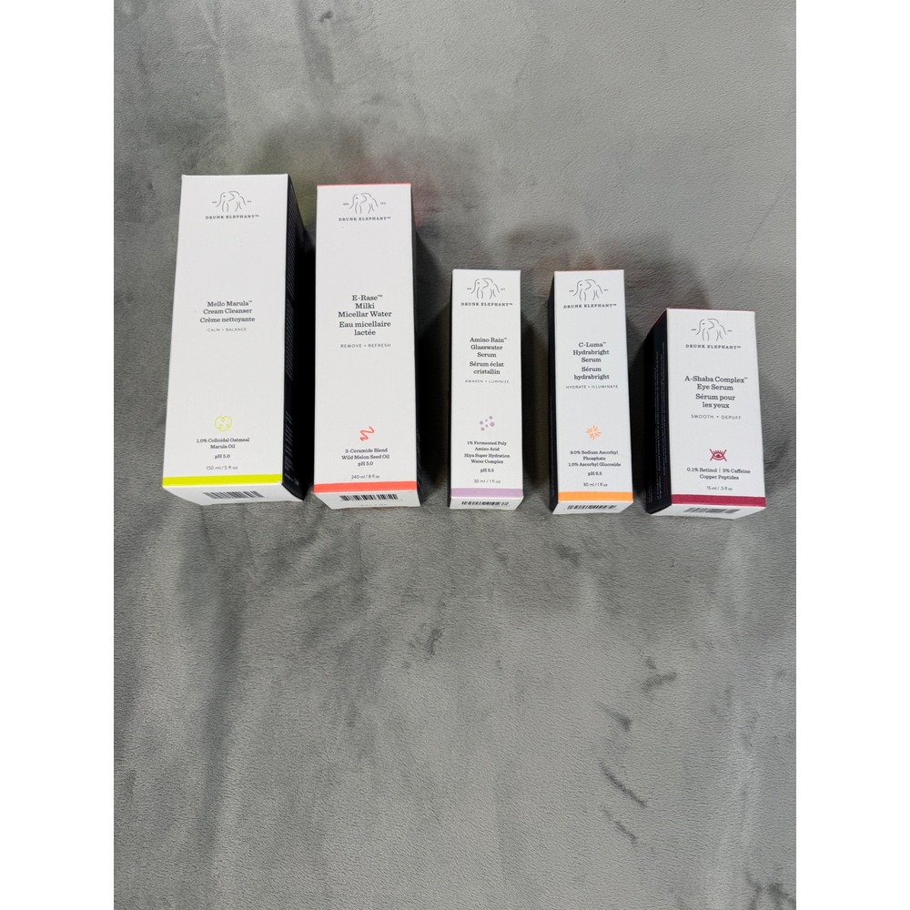 Drunk Elephant Skincare Bundle Cleanser ERase Amino CLuma AShaba MSRP $242 NIB
